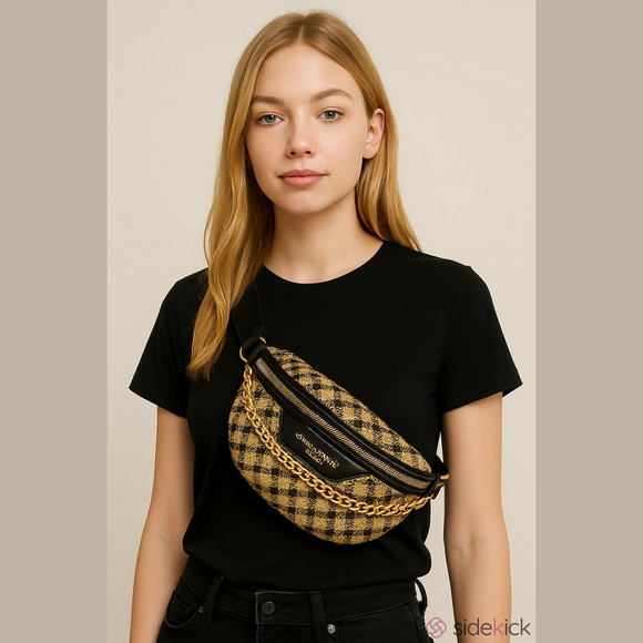 Cahres & Heka  Designer Crossbody Houndstooth Print Canvas Bag - Picture 1 of 14